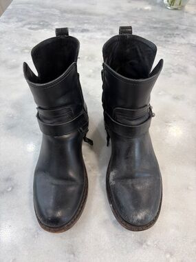 Rag & Bone Ashford Moto Boots Black Leather Size 38 Flat Ankle Boots